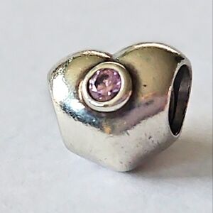 Pandora Sterling Silver Retired Heart Pink CZ Bead Charm 790134PCZ